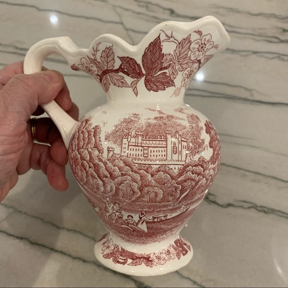 Vintage Johnson Bros Red Transferware Pitcher - Picture 3 of 10